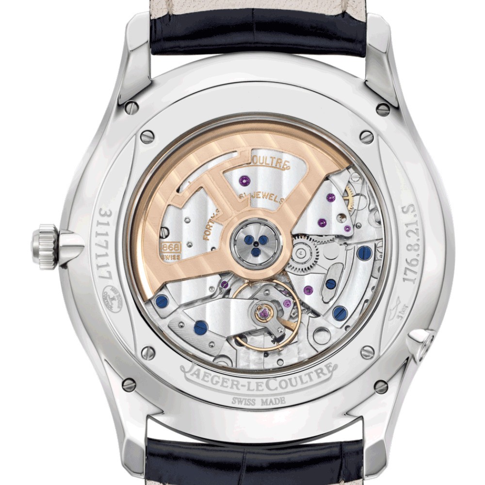 Montre Jaeger-LeCoultre Master Ultra Thin Perpetual automatique cadran noir bracelet cuir d'alligator noir 39 mm