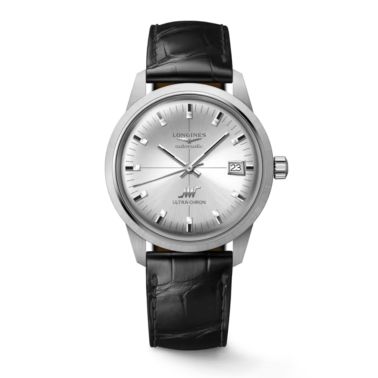 Montre Longines Ultra-Chron Classic automatique cadran argenté bracelet cuir 37 mm