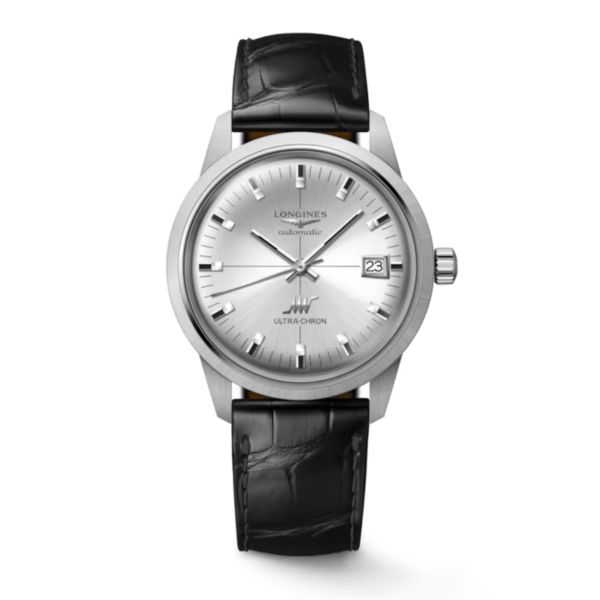 Longines Ultra-Chron Classic automatic silver dial leather strap 37 mm