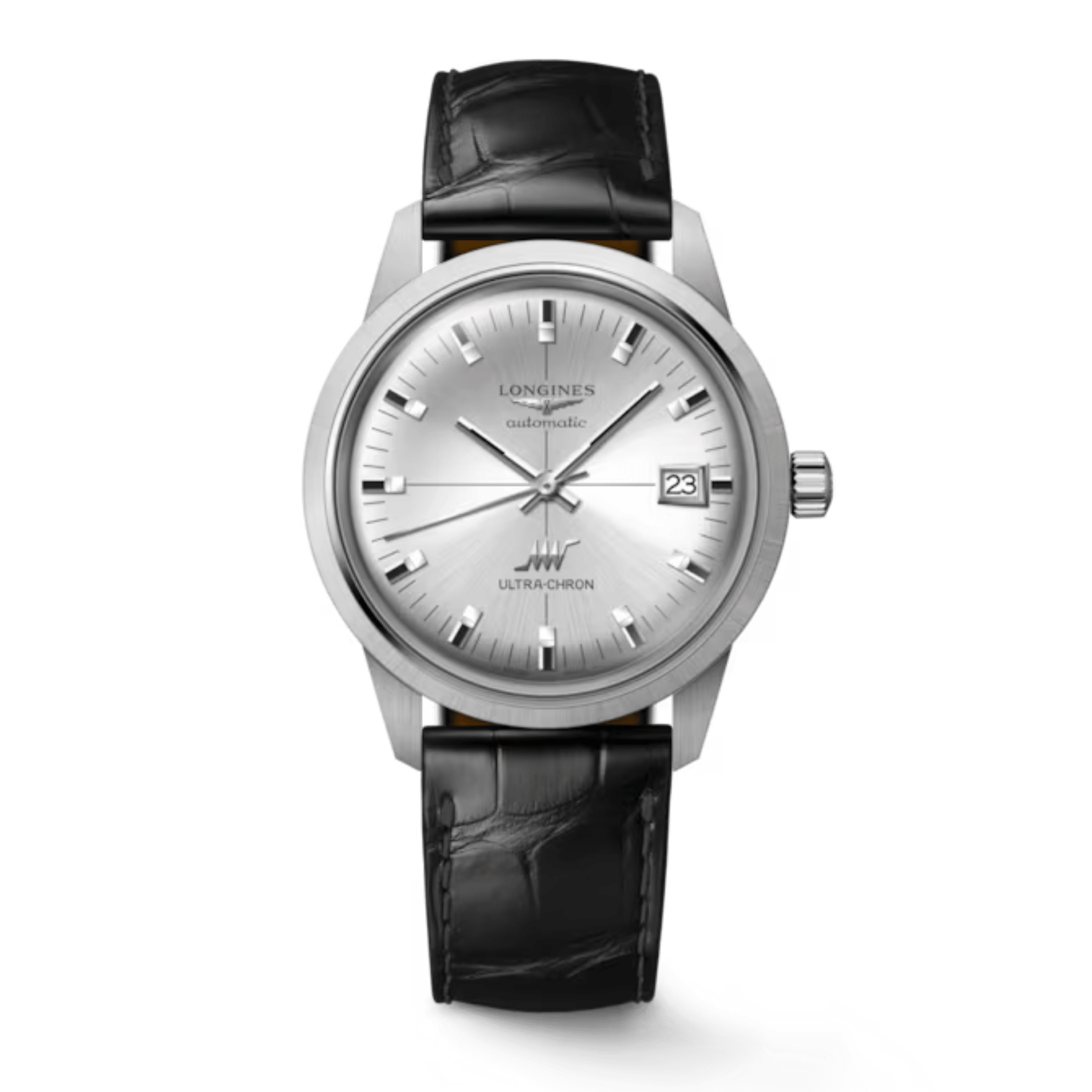 Longines Ultra-Chron Classic automatic silver dial leather strap 37 mm