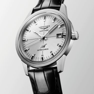 Montre Longines Ultra-Chron Classic automatique cadran argenté bracelet cuir 37 mm