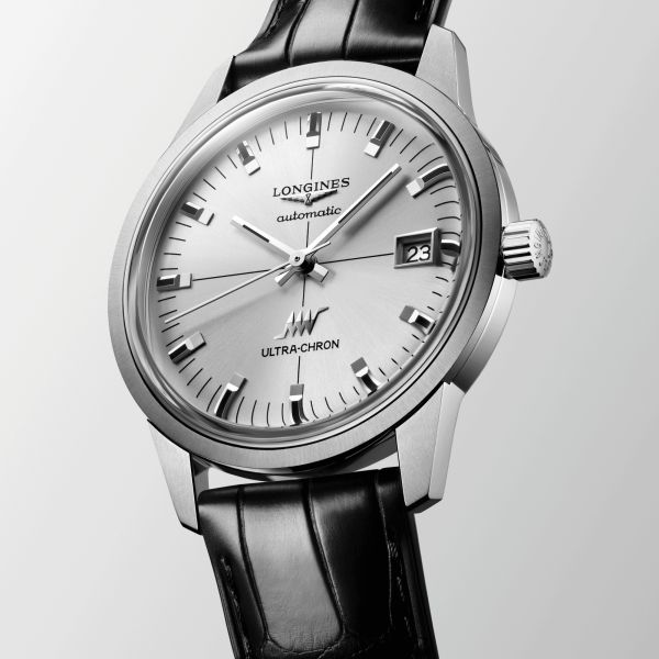 Longines Ultra-Chron Classic automatic silver dial leather strap 37 mm