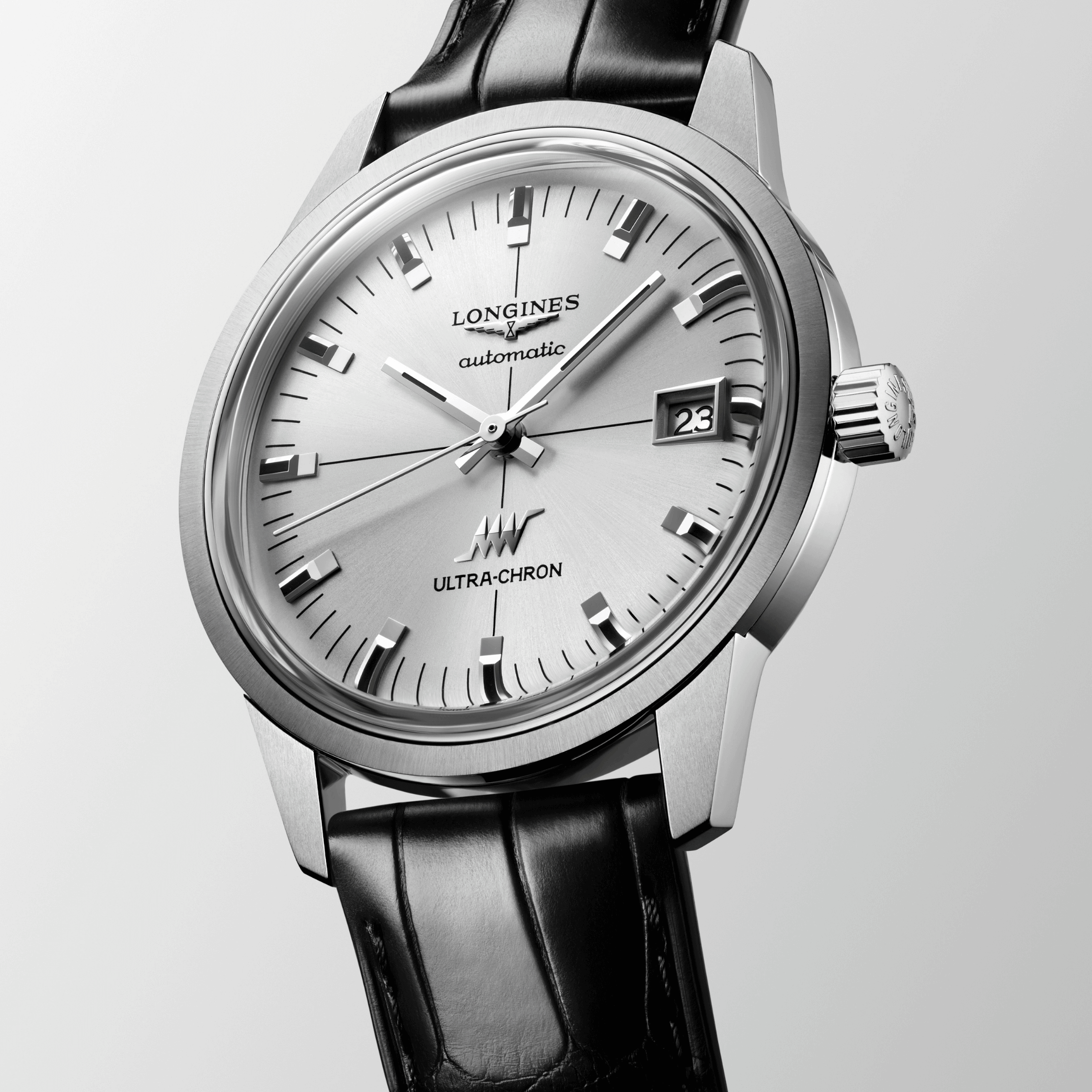 Longines Ultra-Chron Classic automatic silver dial leather strap 37 mm