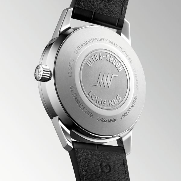 Longines Ultra-Chron Classic automatic silver dial leather strap 37 mm