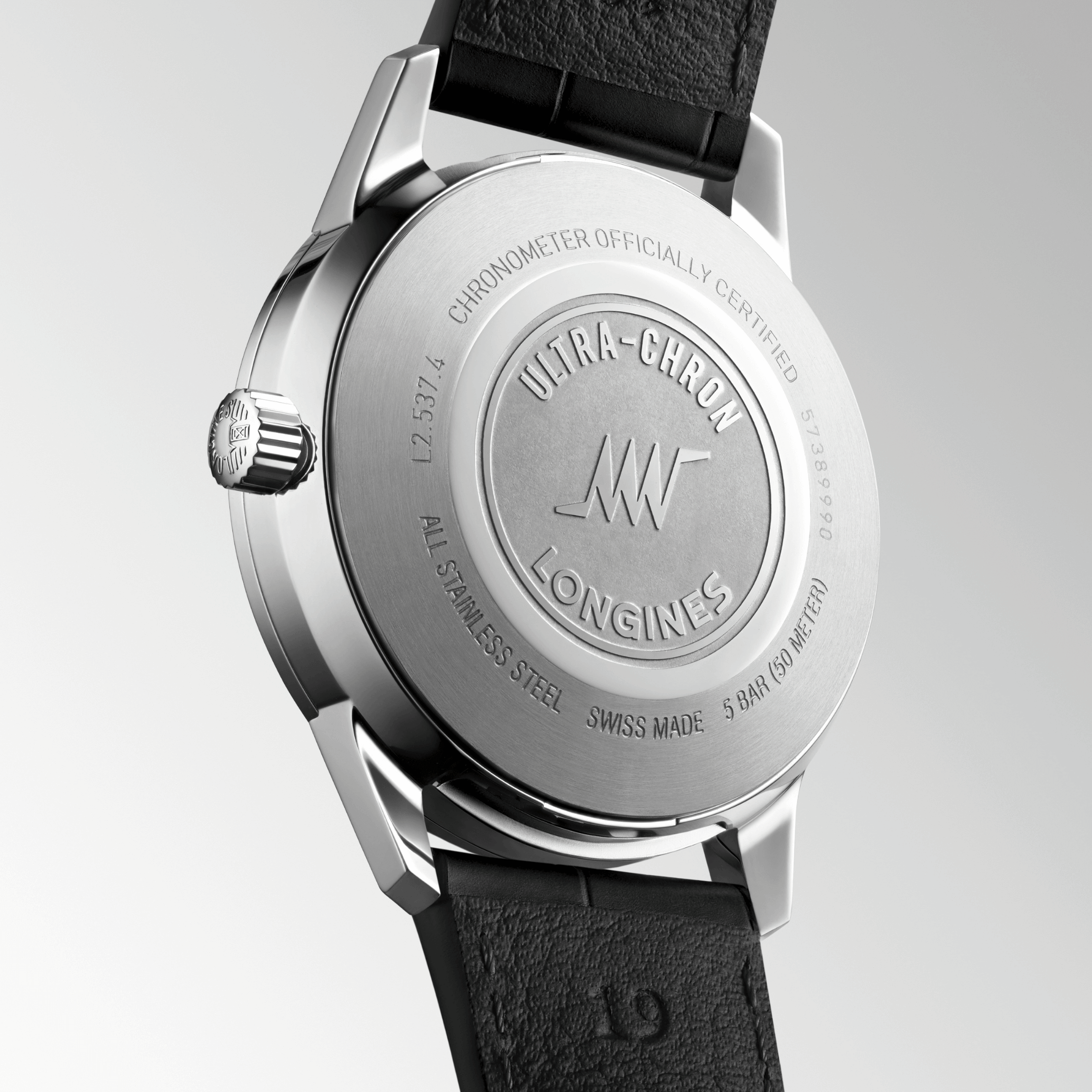 Longines Ultra-Chron Classic automatic silver dial leather strap 37 mm