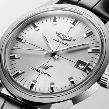 Longines Ultra-Chron Classic automatic silver dial leather strap 37 mm
