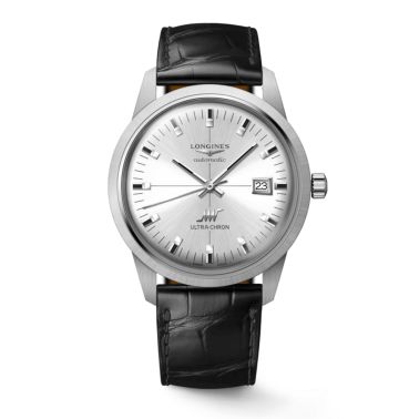 Montre Longines Ultra-Chron Classic automatique cadran argenté bracelet cuir 40 mm