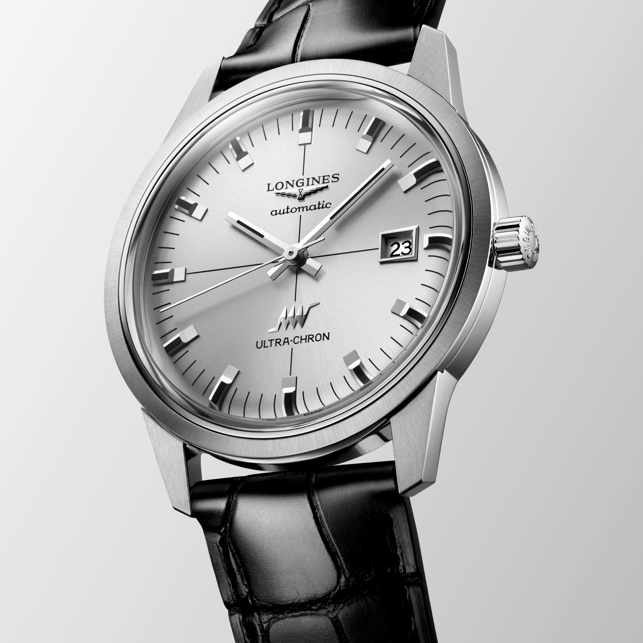 Longines Ultra-Chron Classic automatic silver dial leather strap 40 mm