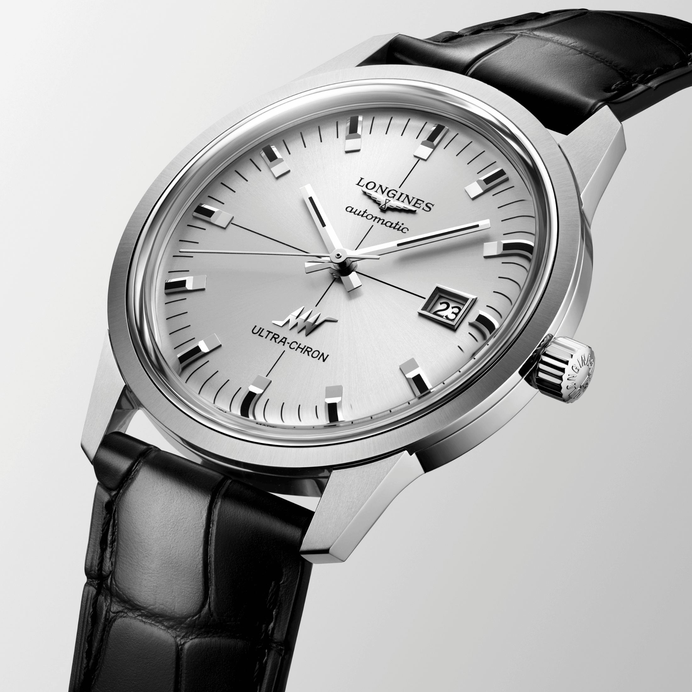 Longines Ultra-Chron Classic automatic silver dial leather strap 40 mm