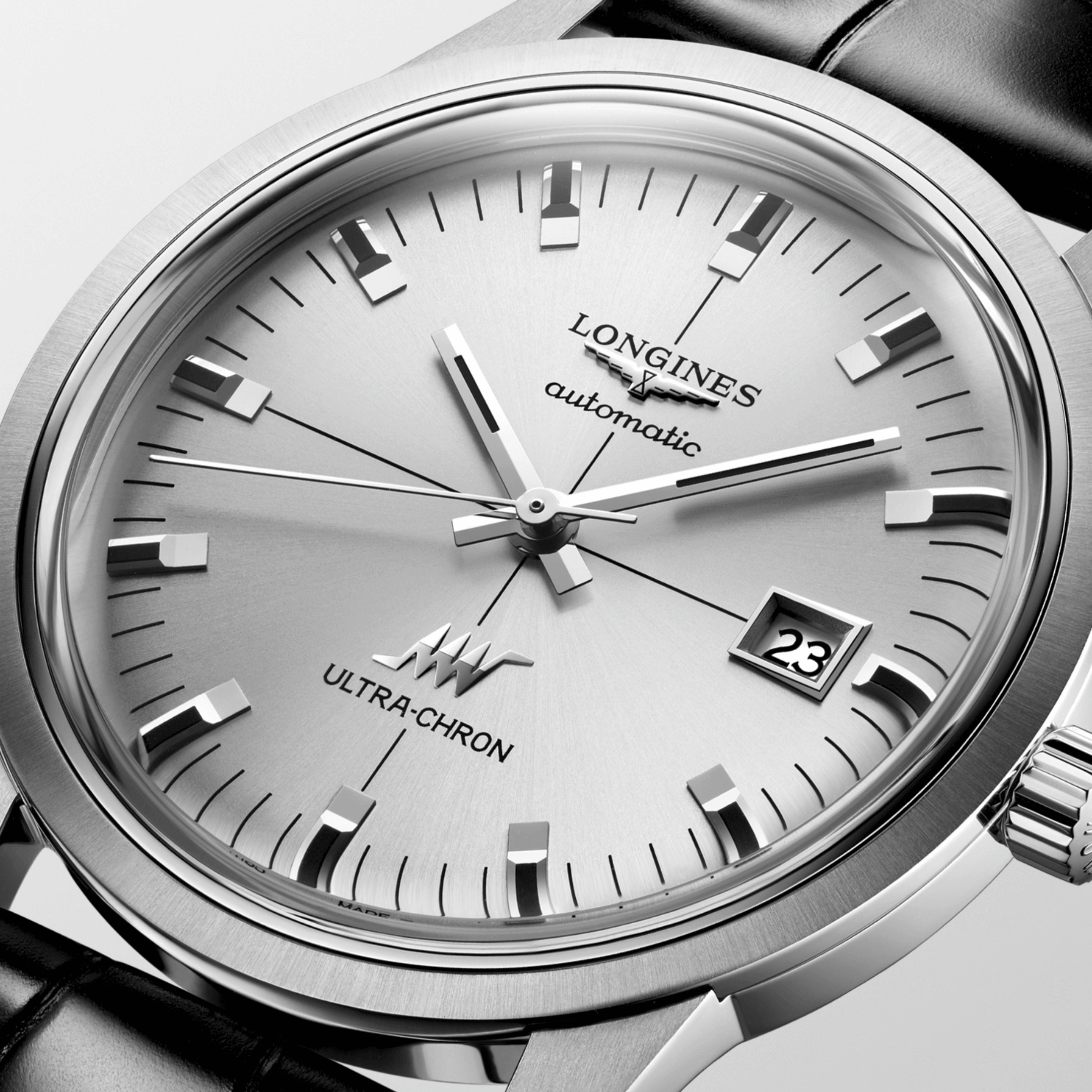 Longines Ultra-Chron Classic automatic silver dial leather strap 40 mm
