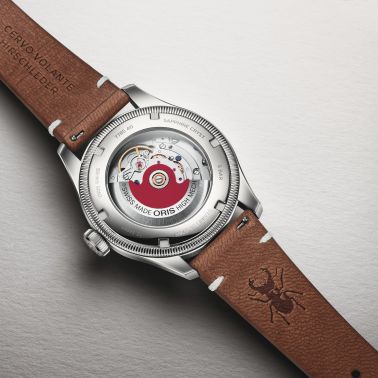 Oris X Cervo Volante Big Crown Pointer Date Automatic Watch with Orange Dial and Leather Strap, 40 mm