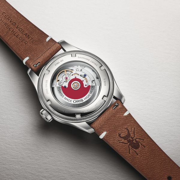 Oris X Cervo Volante Big Crown Pointer Date Automatic Watch with Orange Dial and Leather Strap, 40 mm