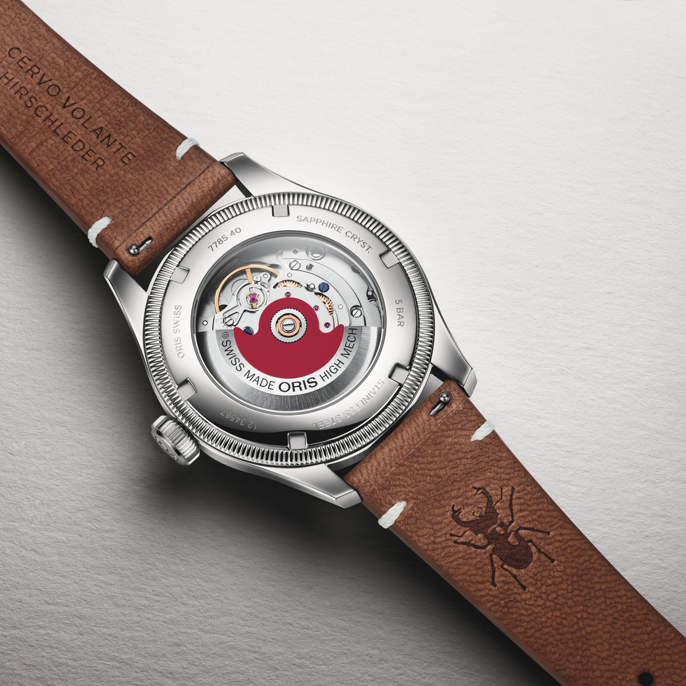 Oris X Cervo Volante Big Crown Pointer Date Automatic Watch with Orange Dial and Leather Strap, 40 mm