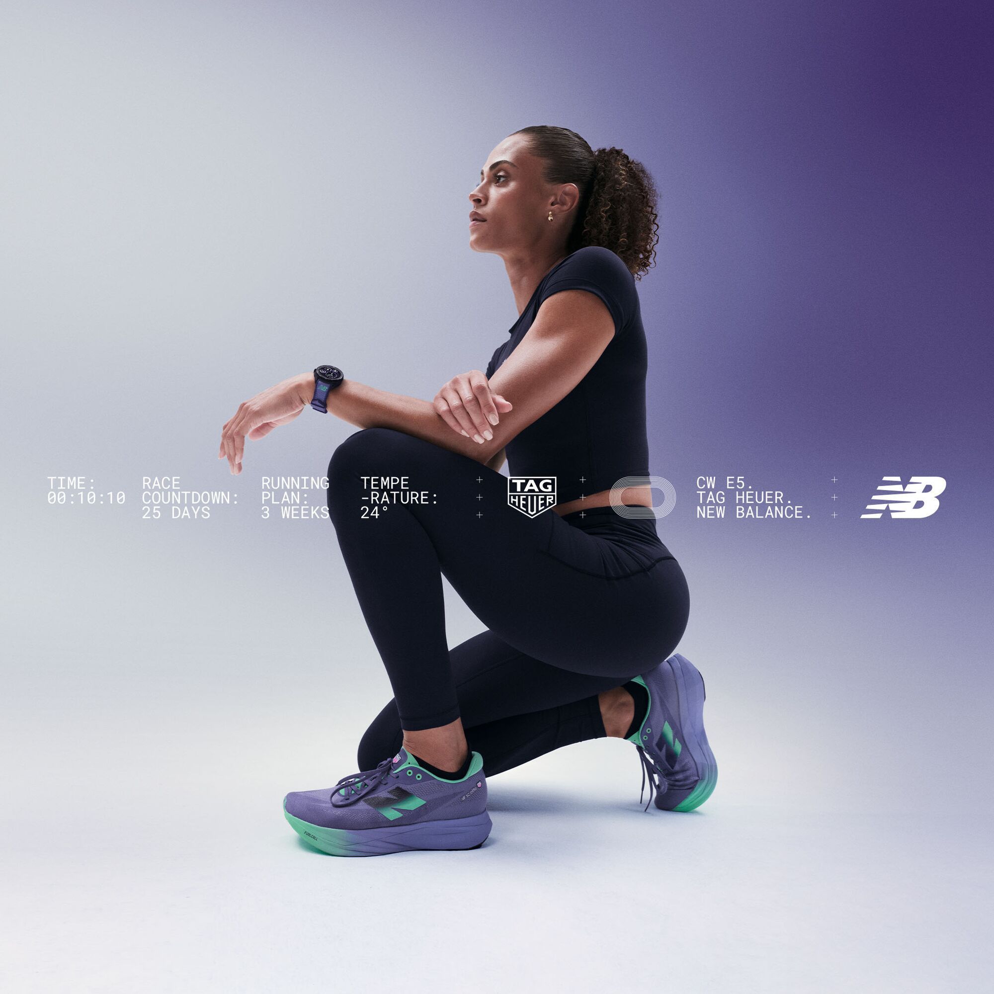 Montre TAG Heuer x New Balance Connected Calibre E5 – 40 mm – Titane DLC – Bracelet Caoutchouc Noir