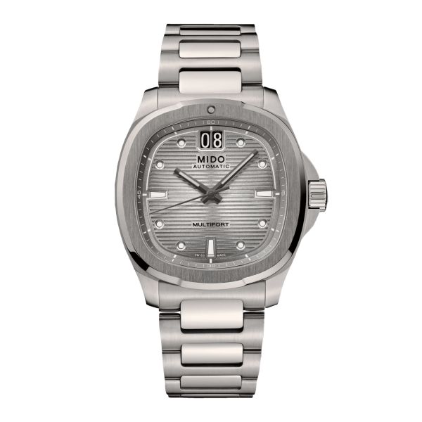 Montre Mido Multifort TV Big Date Titane automatique cadran gris bracelet titane 40 mm