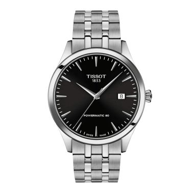 Montre Tissot Classic Dream Powermatic 80 automatique cadran noir bracelet acier 40 mm
