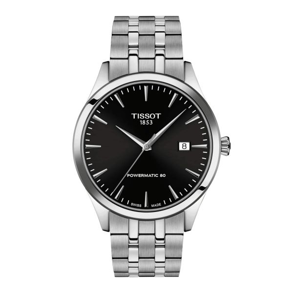 Montre Tissot Classic Dream Powermatic 80 automatique cadran noir bracelet acier 40 mm