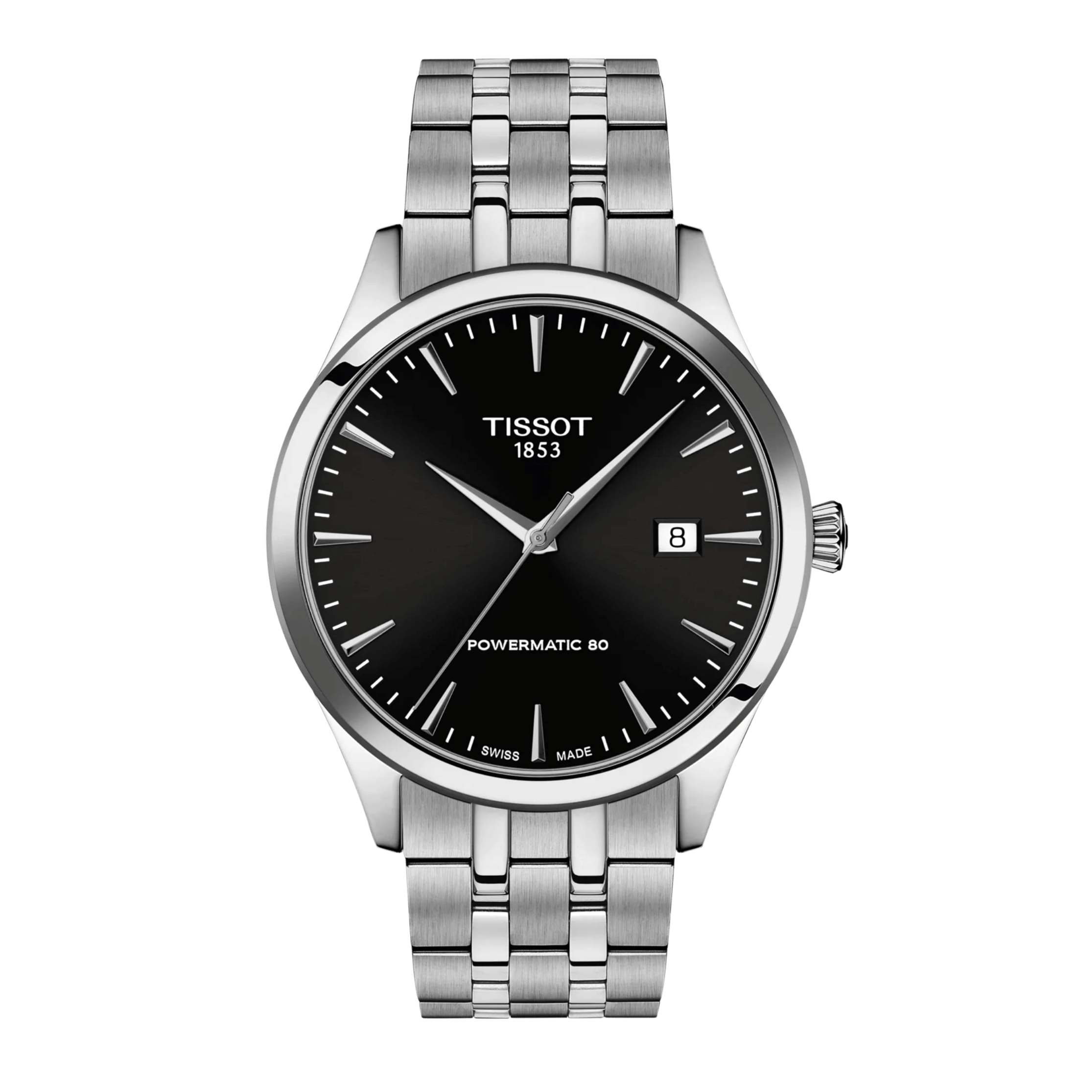 Montre Tissot Classic Dream Powermatic 80 automatique cadran noir bracelet acier 40 mm