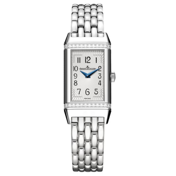 Montre Jaeger-LeCoultre Reverso One quartz cadran argent lunette sertie bracelet acier