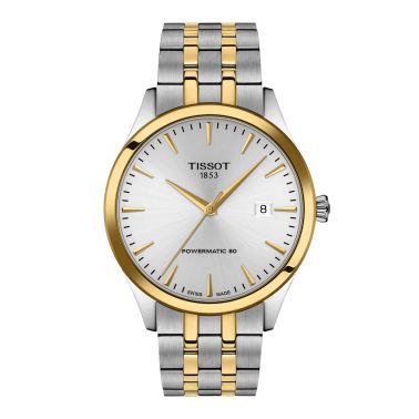 Montre Tissot Classic Dream Powermatic 80 Bicolore automatique cadran argenté bracelet acier et PVD or jaune 40 mm