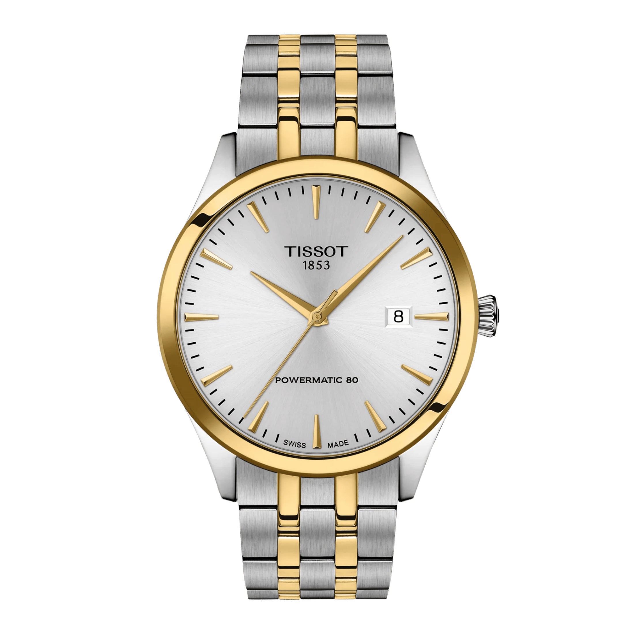 Montre Tissot Classic Dream Powermatic 80 Bicolore automatique cadran argenté bracelet acier et PVD or jaune 40 mm