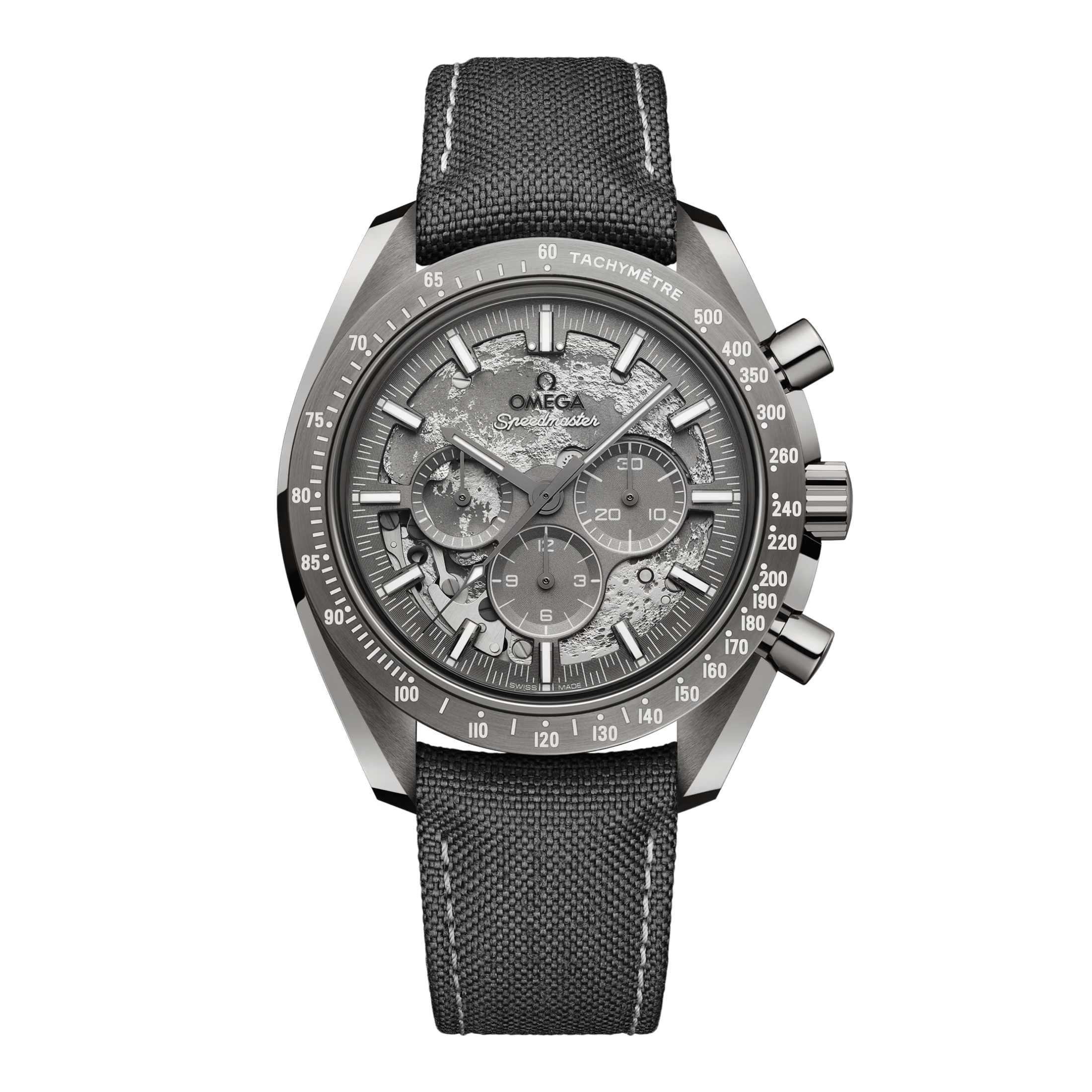 Montre Omega Speedmaster Moonwatch Grey Side Of the Moon mécanique cadran gris bracelet nylon 44,25 mm