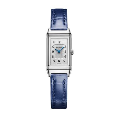 Montre Jaeger-LeCoultre Reverso Classic Monoface Origin quartz cadran gris argenté bracelet cuir bleu 32,5 x 16,3 mm