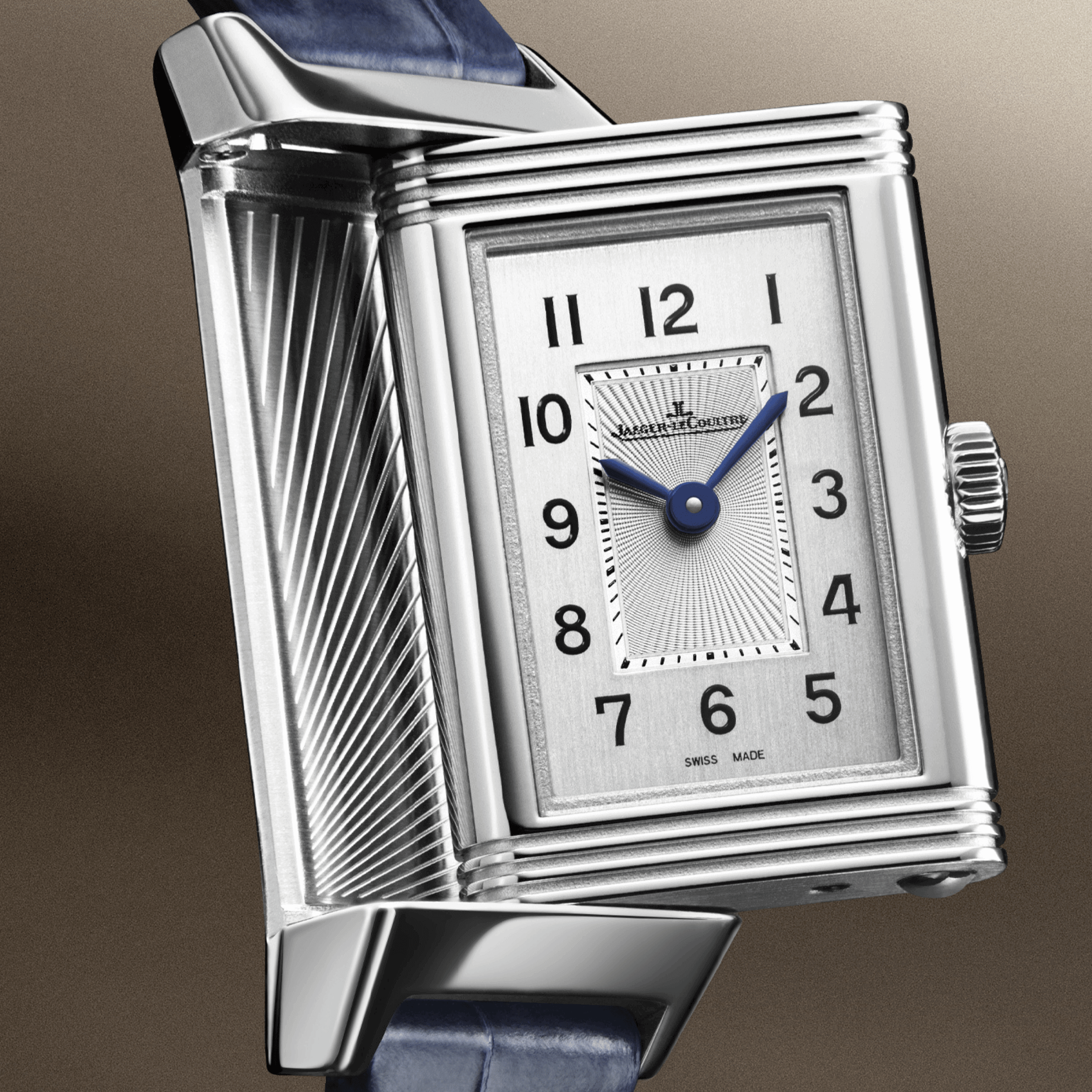 Jaeger-LeCoultre Reverso Classic Monoface Origin quartz silver dial blue leather strap 32,5 x 16,3 mm
