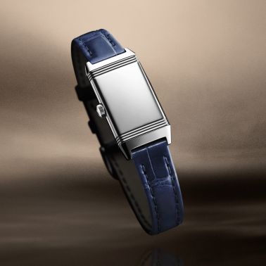 Montre Jaeger-LeCoultre Reverso Classic Monoface Origin quartz cadran gris argenté bracelet cuir bleu 32,5 x 16,3 mm