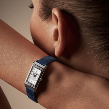 Jaeger-LeCoultre Reverso Classic Monoface Origin quartz silver dial blue leather strap 32,5 x 16,3 mm