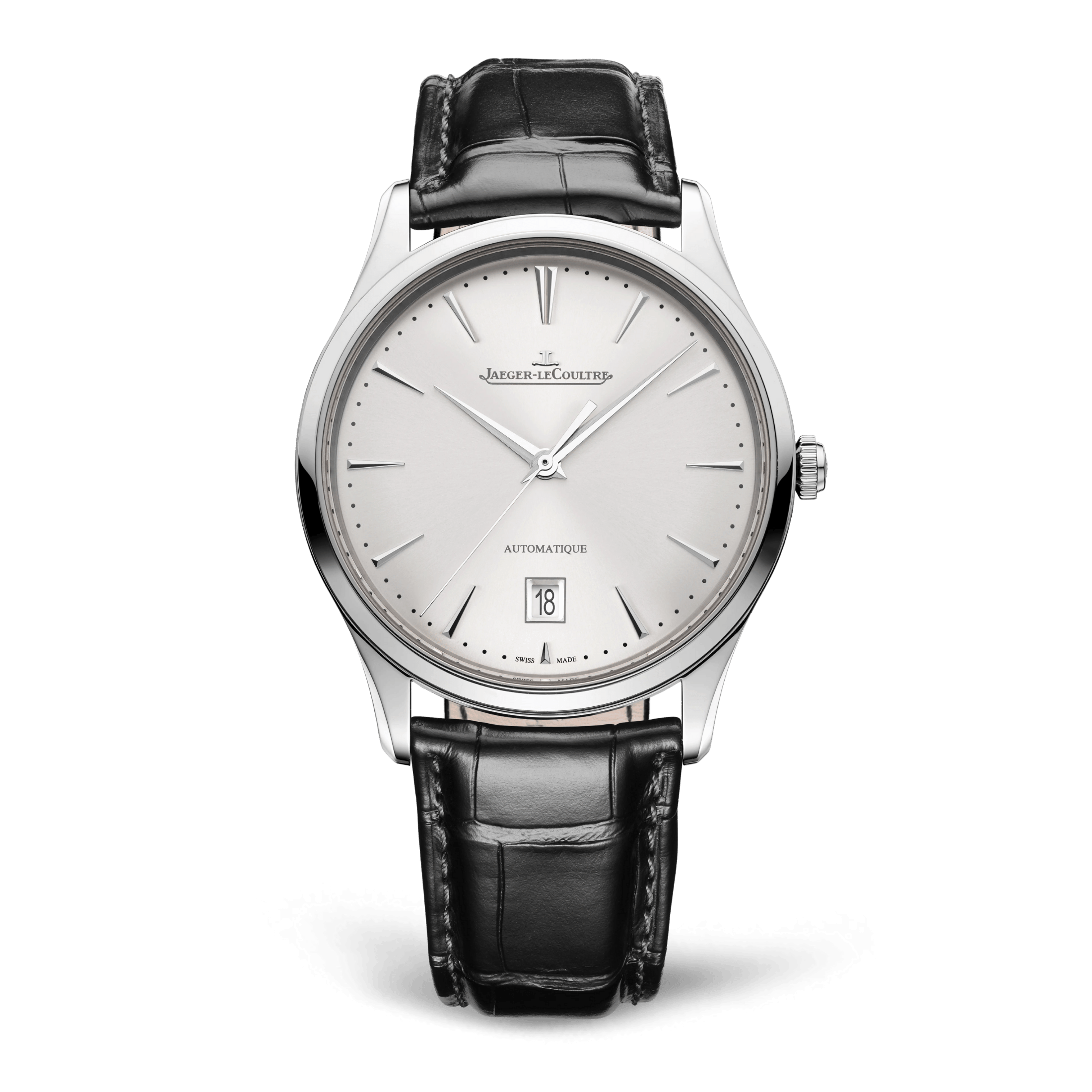 Jaeger-LeCoultre Master Ultra Thin Date automatic silver dial alligator leather strap 39 mm