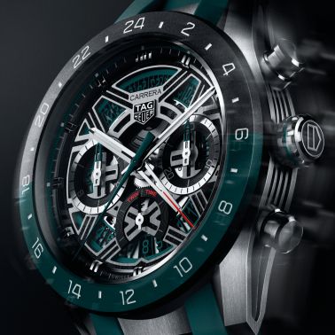 Montre TAG Heuer Carrera Chronograph Extreme Sport Twin-Time automatique cadran squelette bracelet caoutchouc vert 44 mm