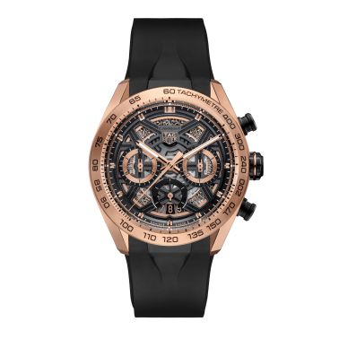 Montre TAG Heuer Carrera Chronographe Extreme Sport Or Rose automatique cadran squelette bracelet caoutchouc noir 44 mm