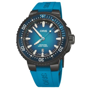 Oris Aquis Pro 1000M Titanium Automatic Watch with Blue Dial and Rubber Strap, 49.5 mm