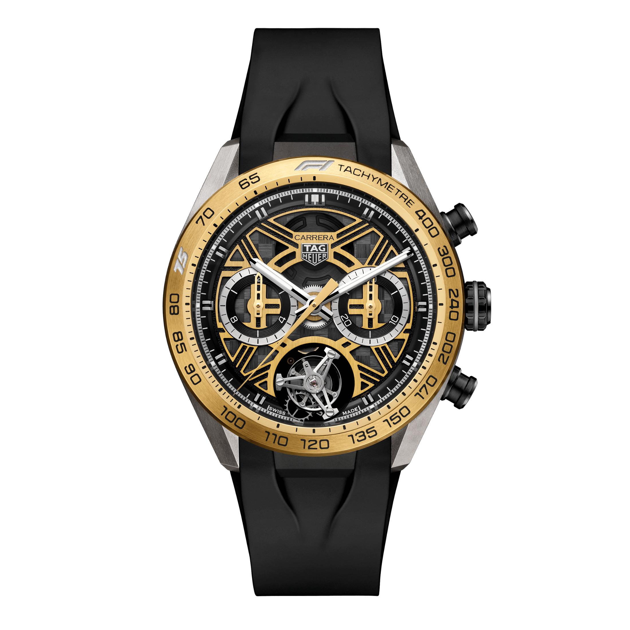 Montre TAG Heuer Carrera Chronographe Tourbillon Extreme Sport "F1® 75th Anniversary" automatique cadran squelette bracelet caou