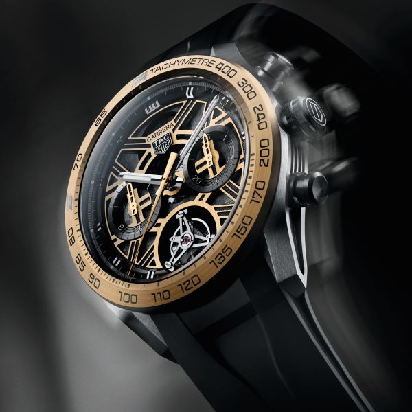Montre TAG Heuer Carrera Chronographe Tourbillon Extreme Sport "F1® 75th Anniversary" automatique cadran squelette bracelet caou