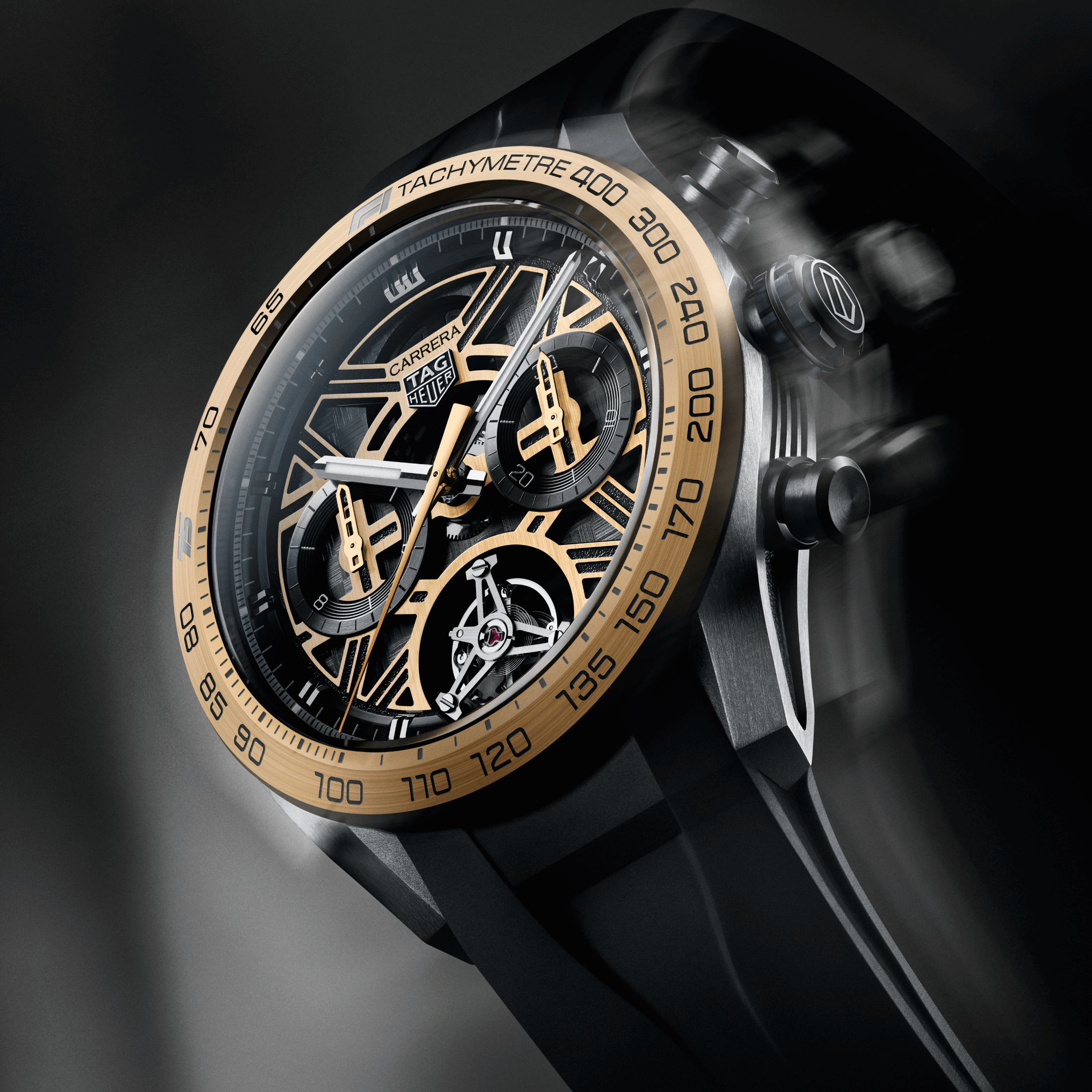 Montre TAG Heuer Carrera Chronographe Tourbillon Extreme Sport "F1® 75th Anniversary" automatique cadran squelette bracelet caou