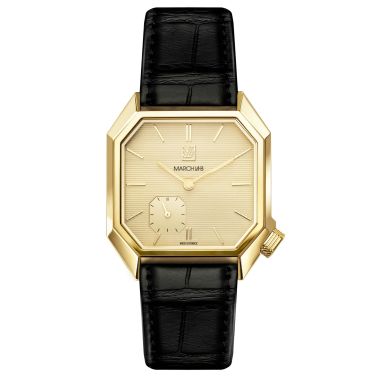 March LA.B Mansart Golden Hour Petite Seconde 2-dial automatic watch with black leather strap, 35 mm