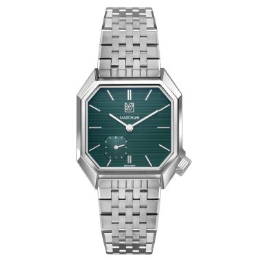March LA.B Mansart Grall Petite Seconde automatic watch with green dial and 35 mm steel bracelet