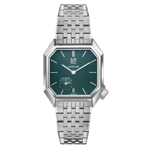 March LA.B Mansart Grall Petite Seconde automatic watch with green dial and 35 mm steel bracelet