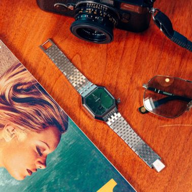 March LA.B Mansart Grall Petite Seconde automatic watch with green dial and 35 mm steel bracelet