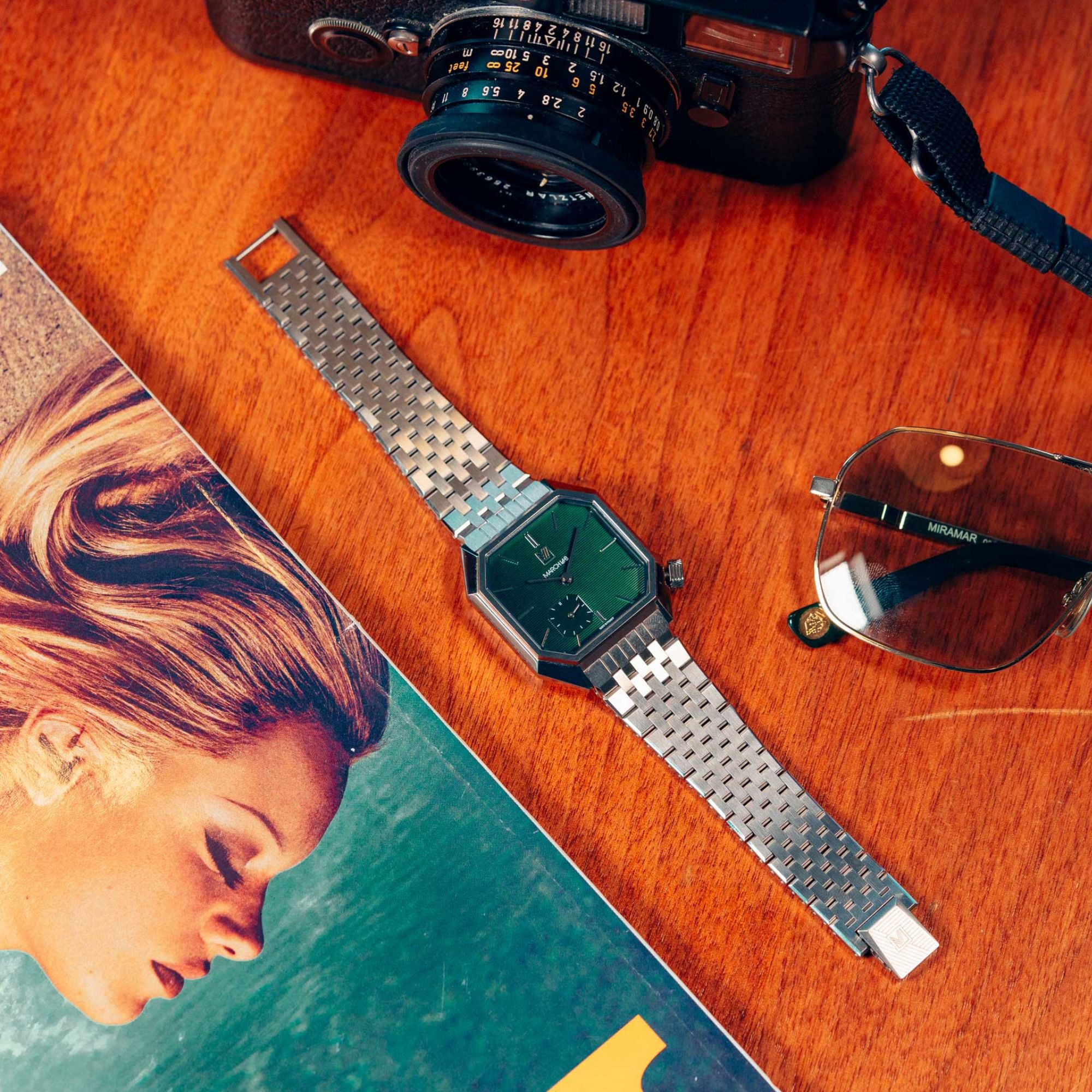 Montre March LA.B Mansart Grall Petite Seconde auto cadran vert bracelet acier 35 mm