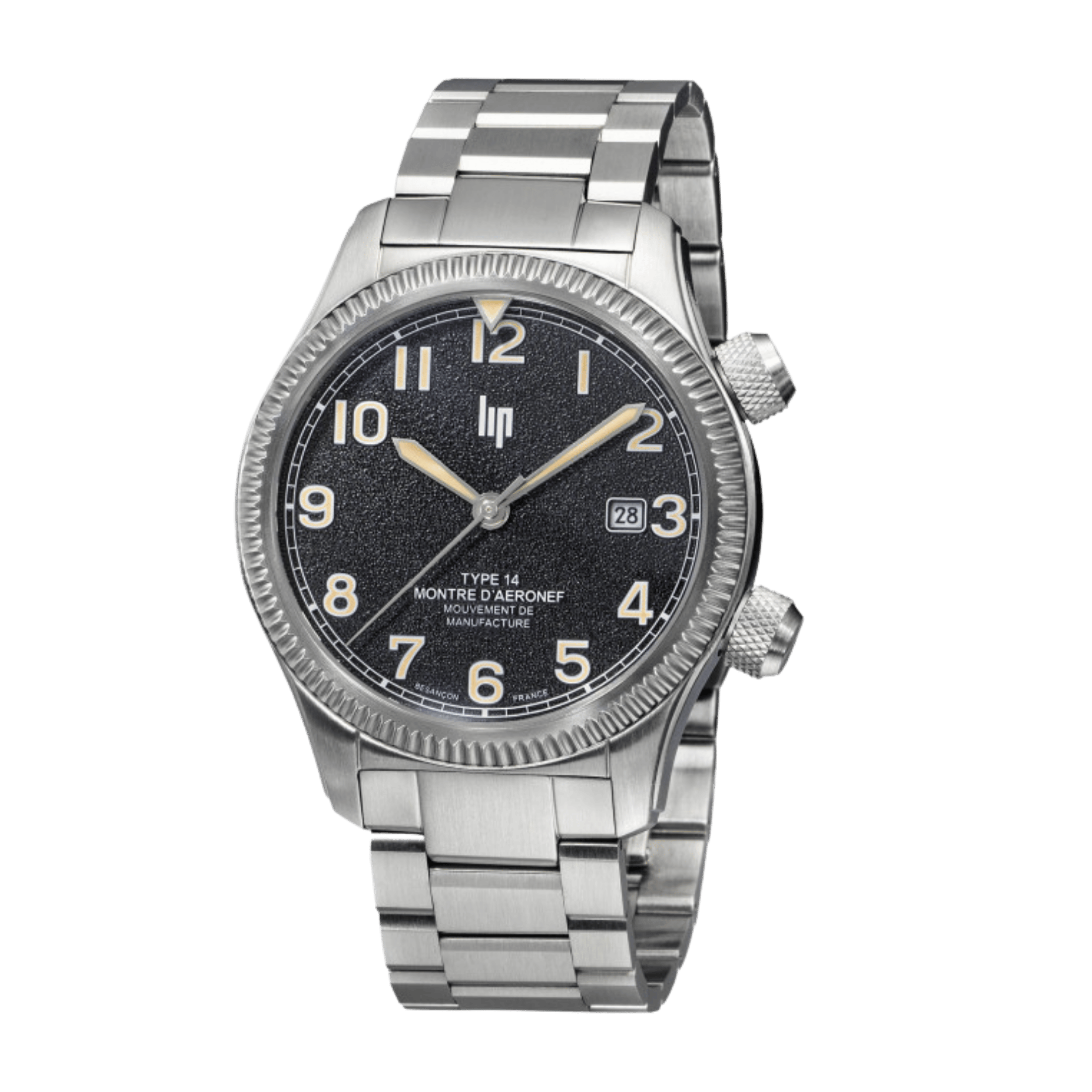 LIP Type 14 Automatic Manufacture R26 black dial steel bracelet 41 mm