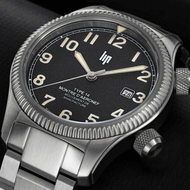 LIP Type 14 Automatic Manufacture R26 black dial steel bracelet 41 mm