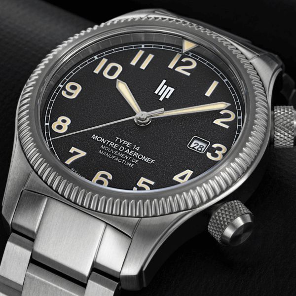 LIP Type 14 Automatic Manufacture R26 black dial steel bracelet 41 mm