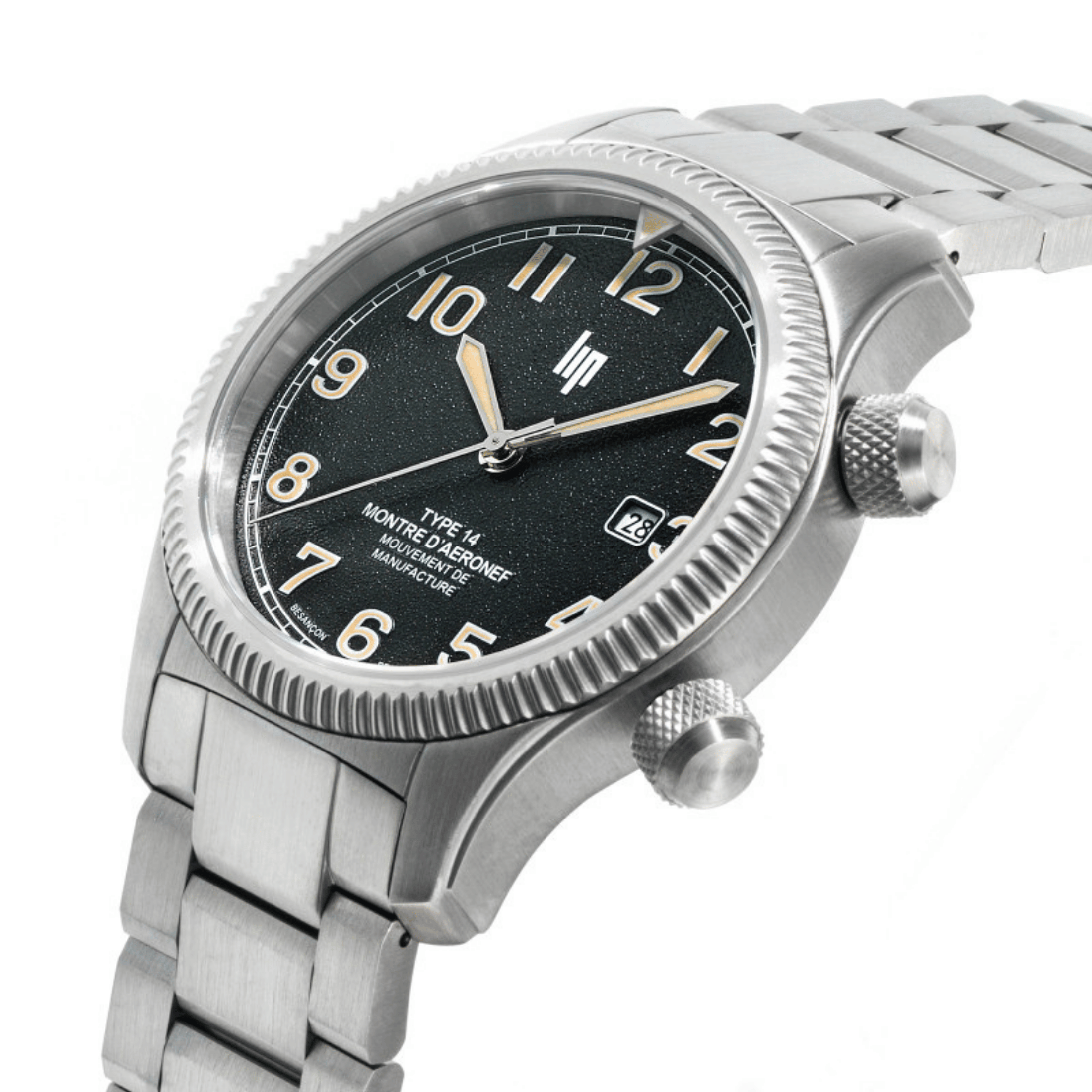 Montre LIP Type 14 Automatique Manufacture R26 cadran noir bracelet acier 41 mm