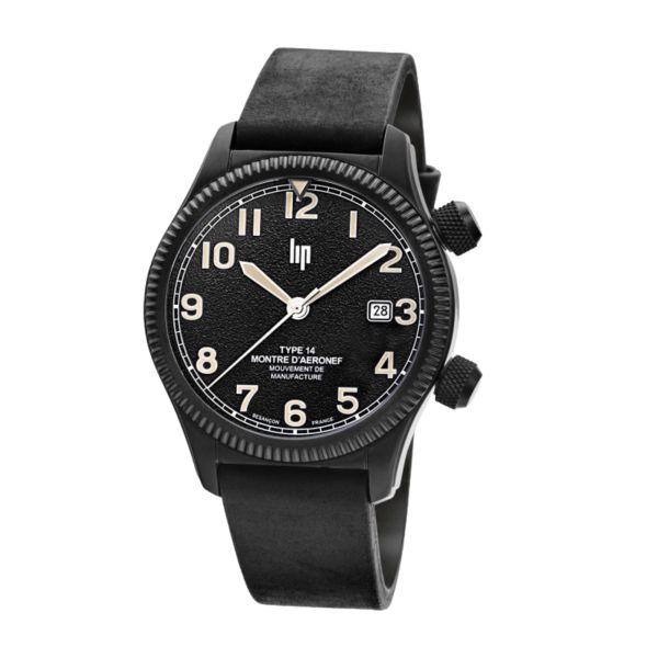 Montre LIP Type 14 Automatique Manufacture R26 PVD Noir cadran noir bracelet cuir 41 mm