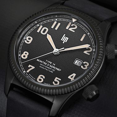 LIP Type 14 Automatic Manufacture R26 Black PVD black dial leather strap 41 mm