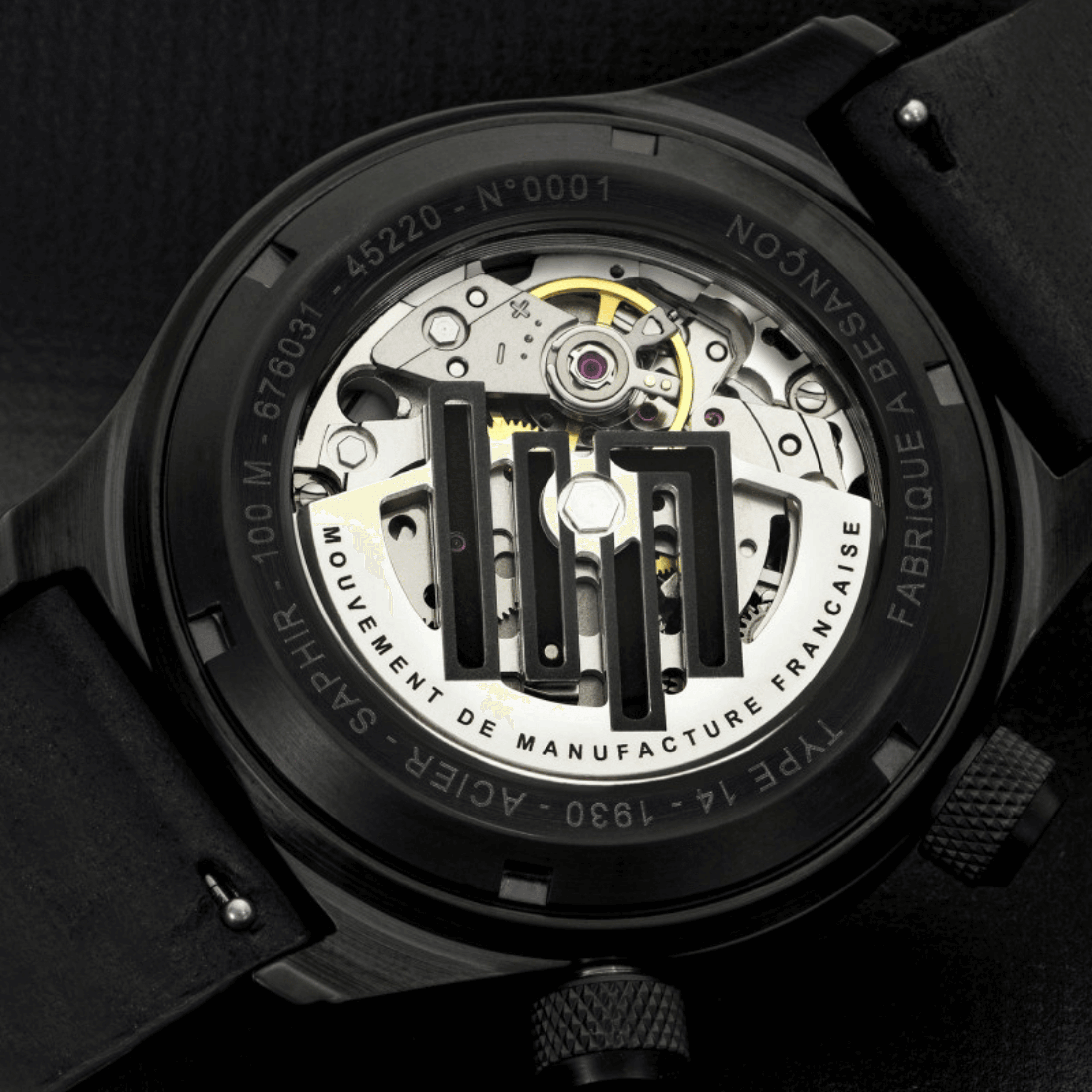 Montre LIP Type 14 Automatique Manufacture R26 PVD Noir cadran noir bracelet cuir 41 mm