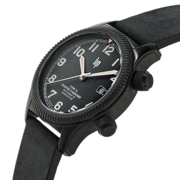 Montre LIP Type 14 Automatique Manufacture R26 PVD Noir cadran noir bracelet cuir 41 mm